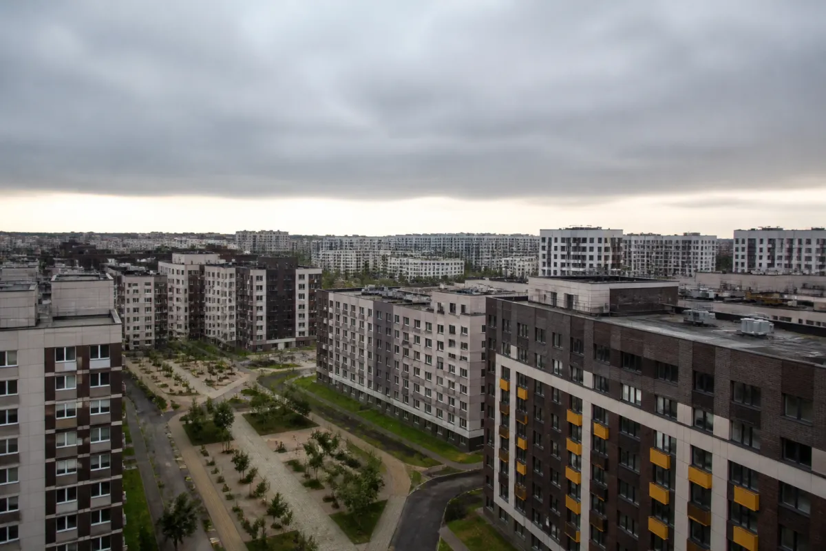 Вид из окна новостройки на Петербург